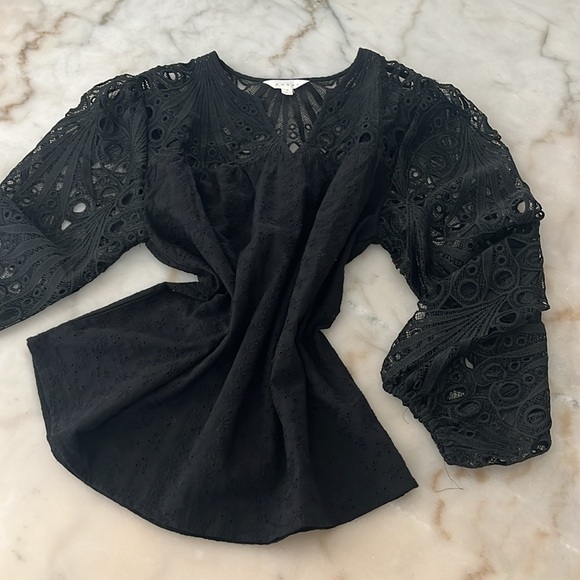 ADIVA A Diva Lace Crochet Long Sleeves Eyelet Embroidered Blouse Puff Sleeves M - Picture 9 of 11